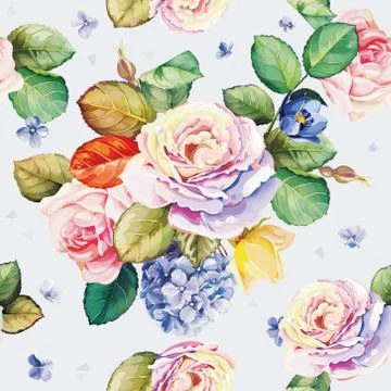 Seamless floral pattern with hydrangea flowers and beautiful roses Illustrazione stock