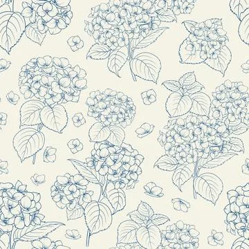 Seamless floral pattern with Hydrangea. Vector illustration. 스톡 일러스트
