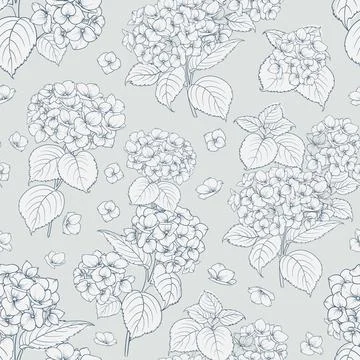 Seamless floral pattern with Hydrangea. Vector illustration. Stock Illustration