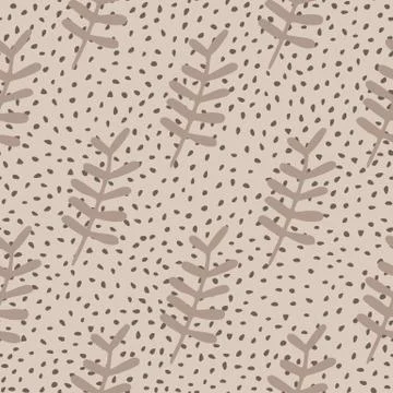 Seamless floral pattern with leafs branches. Botanic ornament in pastel beige Stock Illustration