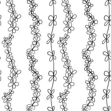 Seamless floral pattern with line on white background. Stock Illustration