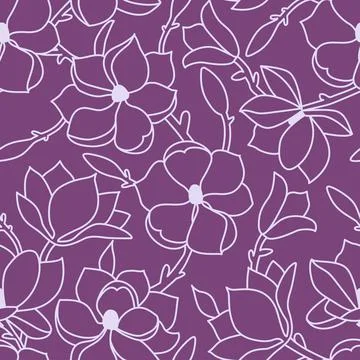 Seamless floral pattern. A linear hand drawing with flowers and leaves of 스톡 일러스트
