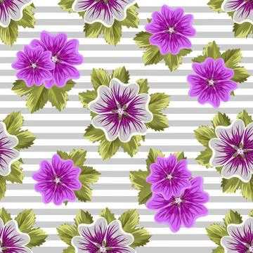 Seamless floral pattern with mallows Stock Illustration