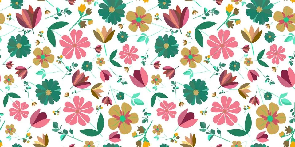 Seamless floral pattern, Modern delicate colors, Botanical design on white .. Stock Illustration
