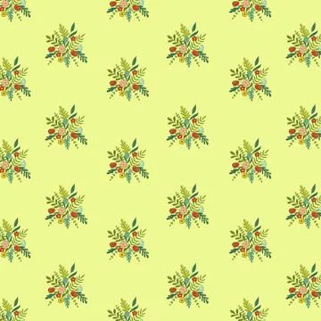 Seamless floral pattern. Nice flower bouquet on yellow background Stock Illustration