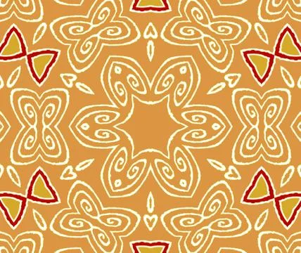 Seamless floral pattern ocher white red Stock Illustration