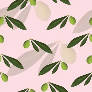Seamless floral pattern with olive trees vector on pink background Illustrazione stock