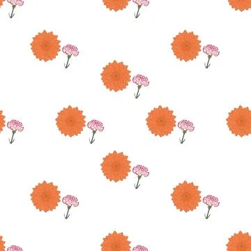 Seamless floral pattern with orange and pink flowers. 스톡 일러스트