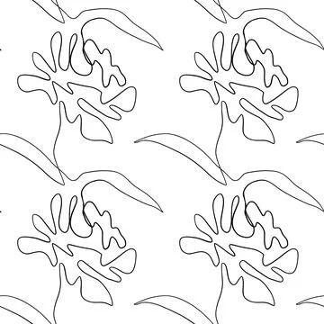 Seamless floral pattern with outline on white background. Stock Illustration