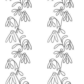 Seamless floral pattern with outline on white background. Stock Illustration
