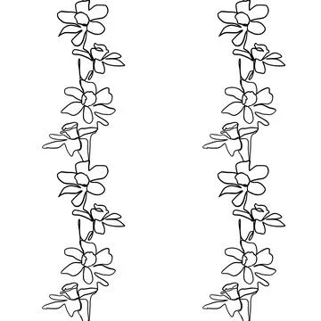 Seamless floral pattern with outline on white background. Stock Illustration