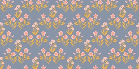 Seamless floral pattern with pale pink flowers and orange yellow leaves on .. Stock Illustration