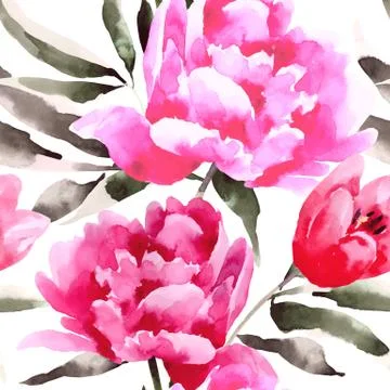 Seamless floral pattern with peonies Stock Illustration
