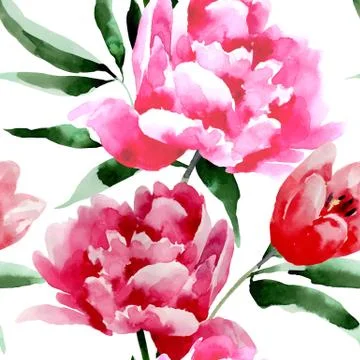 Seamless floral pattern with peonies Stock Illustration