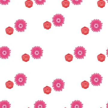 Seamless floral pattern with pink and red flowers on white background. Illustrazione stock
