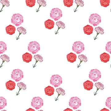 Seamless floral pattern with pink and red roses on white background. 스톡 일러스트