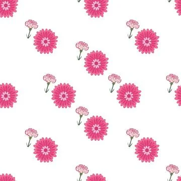 Seamless floral pattern with pink flowers and buds on white background. 스톡 일러스트
