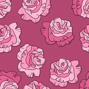Seamless floral pattern with pink roses. Cartoon style. Design for fabric Stock Illustration