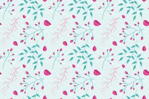 Seamless floral pattern with plants, berries and flowers bright Stock Illustration