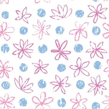Seamless floral pattern with polka dot ornament. Stylish drawn dotted backdrop Stock Illustration