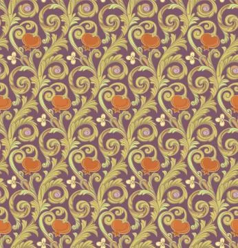 Seamless floral pattern with pomegranate Stock Illustration
