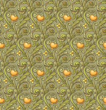 Seamless floral pattern with pomegranate Stock Illustration