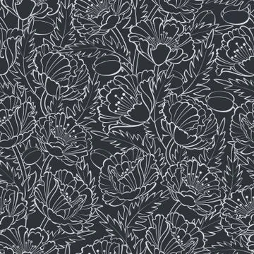 Seamless floral pattern with poppies Stock Illustration