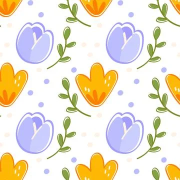 Seamless floral pattern with purple and orange tulips Stock Illustration