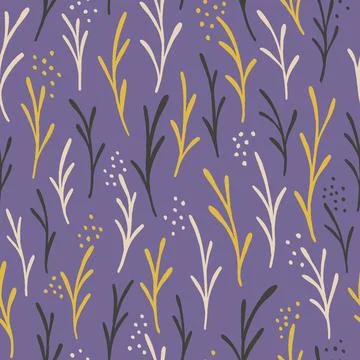 Seamless floral pattern. Purple background with stylised leaves. Simple Illustrazione stock