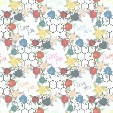 Seamless floral pattern with of red and colorful roses on white background. V Stock Illustration