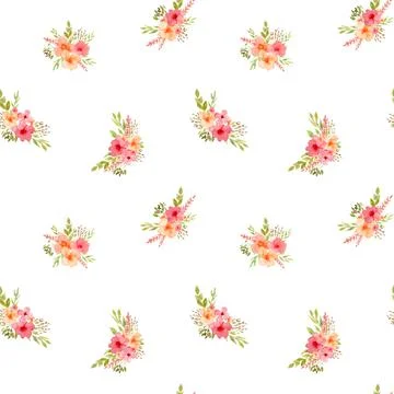 Seamless Floral Pattern with red and pink Flowers. Hand drawn illustration on Stock Illustration