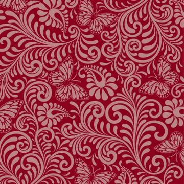 Seamless Floral Pattern on red background イラスト素材
