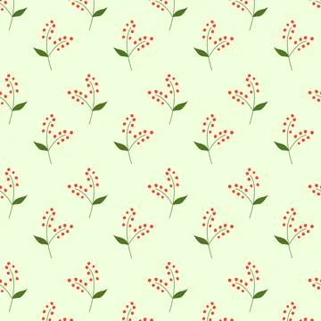 Seamless Floral Pattern with Red Berries Stock Illustration