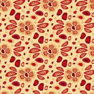 Seamless floral pattern with red leaves Stock Illustration