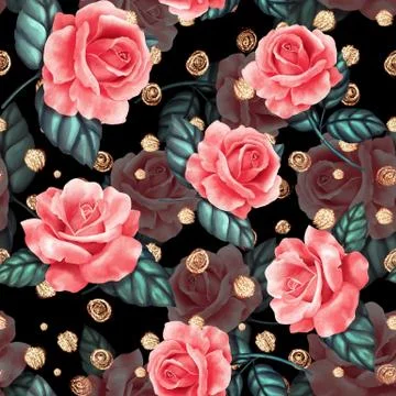 Seamless floral pattern with red roses Stock Illustration