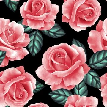 Seamless floral pattern with red roses on black background Stock-Illustration