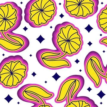 Seamless Floral Pattern in Retro 90s Style. Cute Botanical Contemporary Pattern Stock Illustration