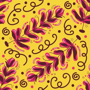 Seamless Floral Pattern in Retro 90s Style. Cute Botanical Contemporary Pattern Stock Illustration