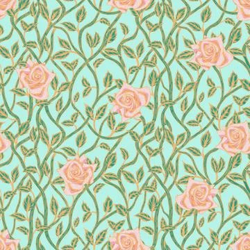 Seamless floral pattern with rose blossom in art nouveau style, modern, tatoo Stock Illustration
