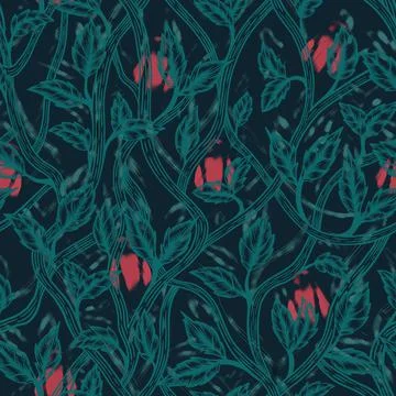 Seamless floral pattern with rose blossom in art nouveau style, modern, tatoo Stock Illustration