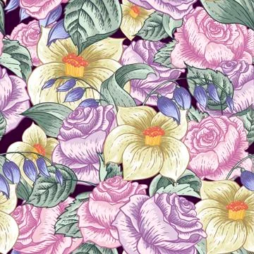 Seamless Floral Pattern with Roses Stock Illustration
