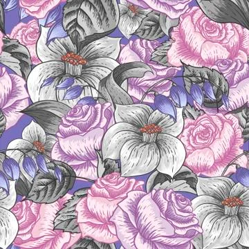 Seamless Floral Pattern with Roses Stock Illustration