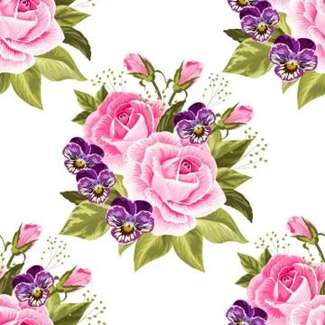 Seamless floral pattern with roses Stock Illustration
