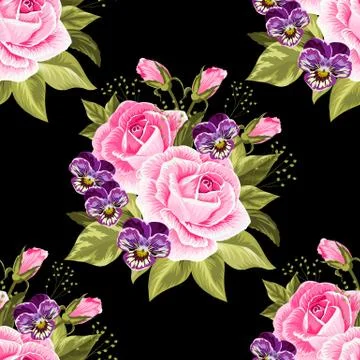 Seamless floral pattern with roses Stock Illustration