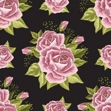 Seamless floral pattern with roses Stock Illustration