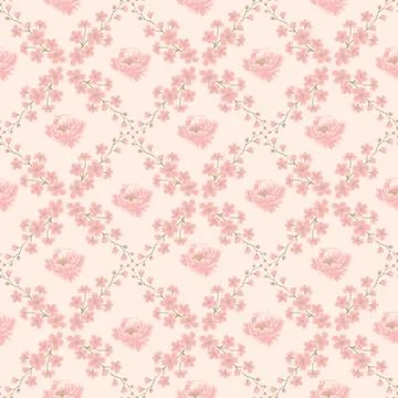 Seamless floral pattern with sakura and peonies Stock Illustration