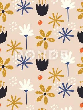 Seamless Floral Pattern In Scandinavian Style. Great For Fabric, Textile. Vector