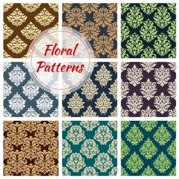Seamless floral pattern set with damask ornament 스톡 일러스트