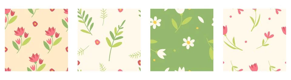 Seamless floral pattern, set of ditsy motifs Stock Illustration