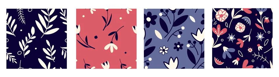 Seamless floral pattern, set of ditsy motifs Stock Illustration